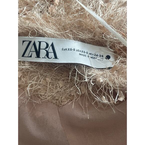 ZARA Blogger FAV‎ NUDE BEIGE PINK SEQUINNED COAT KIMONO FRINGED WITH BELT - Picture 16 of 16